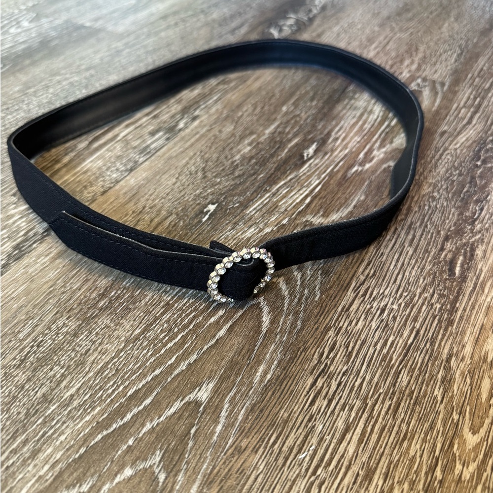 Elegant Black Belt with Crystal Buckle